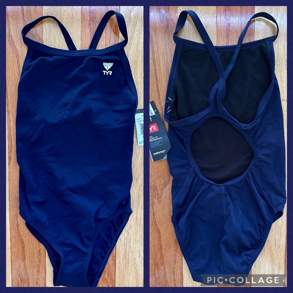 NEW TYR DIAMONDFIT DURAFAST ONE TRAINING SWIMSUIT NAVY BLUE COMPETITION 28 NWT